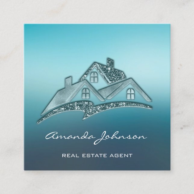 Custom Logo House Real Anwesen Agent Zuhause Blue  Quadratische Visitenkarte (Vorderseite)