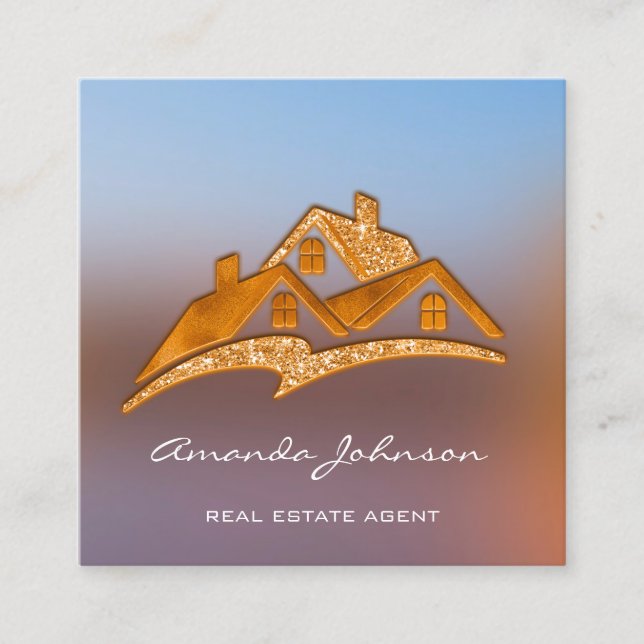Custom Logo House Real Anwesen Agent Zuhause Coral Quadratische Visitenkarte (Vorderseite)