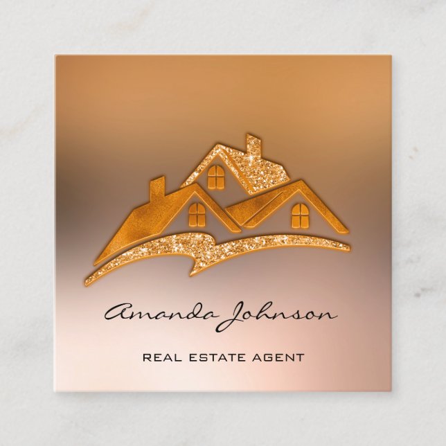 Custom Logo House Real Anwesen Agent Zuhause Elega Quadratische Visitenkarte (Vorderseite)