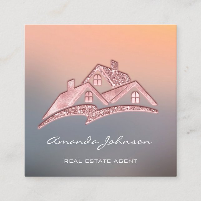Custom Logo House Real Anwesen Agent Zuhause Grau  Quadratische Visitenkarte (Vorderseite)
