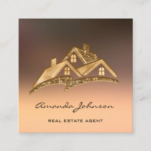 Custom Logo House Real Anwesen Agent Zuhause Rose  Quadratische Visitenkarte