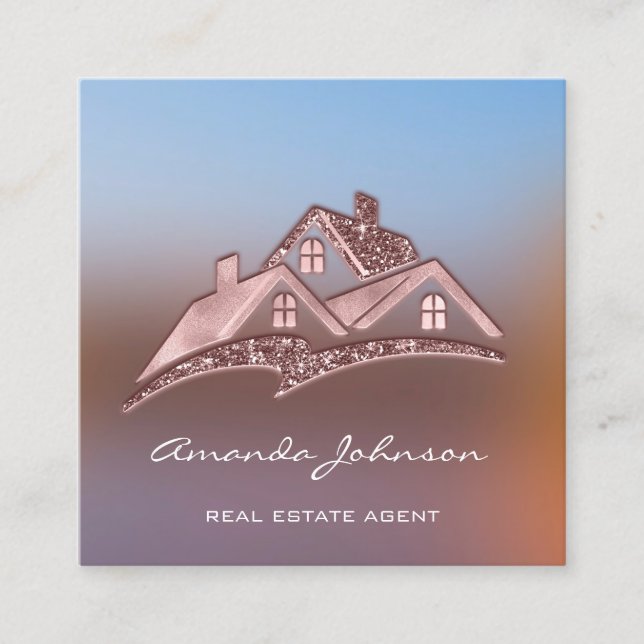 Custom Logo House Real Anwesen Agent Zuhause Rosen Quadratische Visitenkarte (Vorderseite)