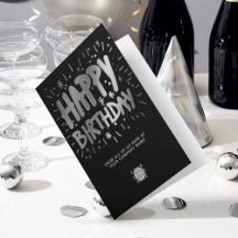 Custom Logo Imitate Silver Fun Happy Birthday Blac