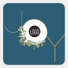 Custom logo Joy Blue Christmas Modern wreath  Quadratischer Aufkleber