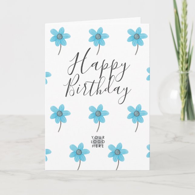 Custom Logo Light Blue Blume Happy Birthday Karte (Vorderseite)