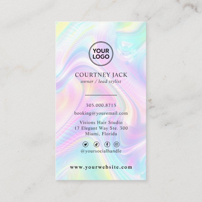  Custom Logo Luxus Holographic Pastel Rainbow Visitenkarte (Rückseite)