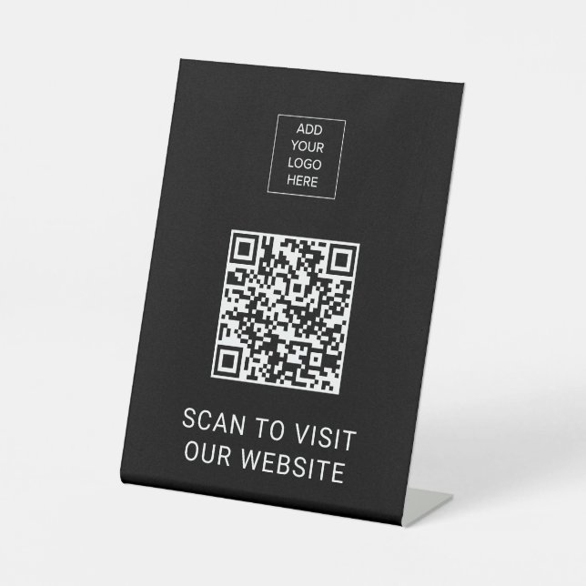Custom Logo Minimalist QR Code Display Black Sockelschild (Vorderseite)