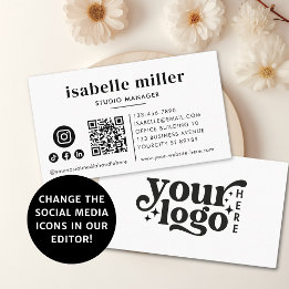 Custom Logo Modern Minimal Social Media Icons QR Visitenkarte