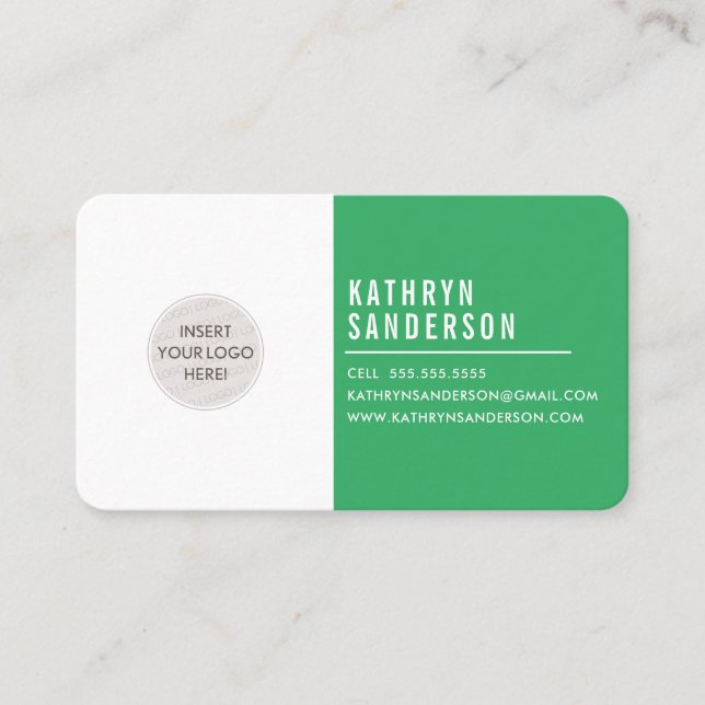 CUSTOM LOGO modern minimalistisch grün weiß Visitenkarte (Vorderseite)