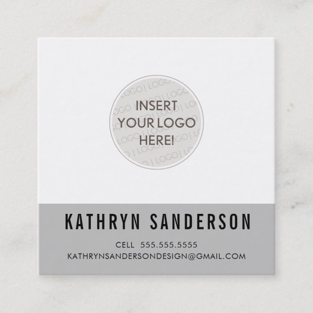 CUSTOM LOGO modern minimalistisch schick grau schw Quadratische Visitenkarte (Vorderseite)