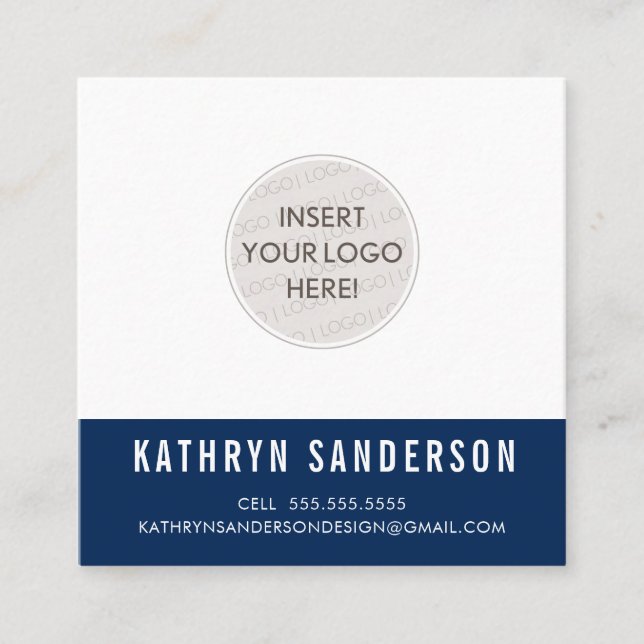 CUSTOM LOGO modern minimalistisch schlicht dunkelb Quadratische Visitenkarte (Vorderseite)