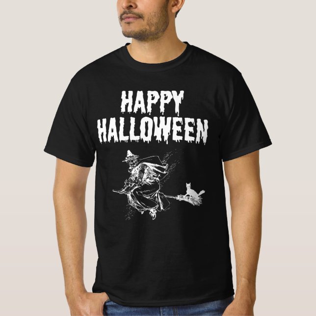 Custom Logo | Name, Flying Witch and a Black Cat T-Shirt (Vorderseite)