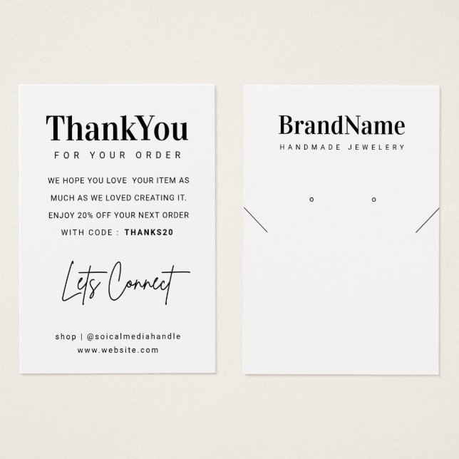 Custom Logo Necklace Ohrringe Danke Karte (Vorne & Hinten)