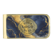 Custom Logo on Navy Gold Abstract Marble Fluid Art
