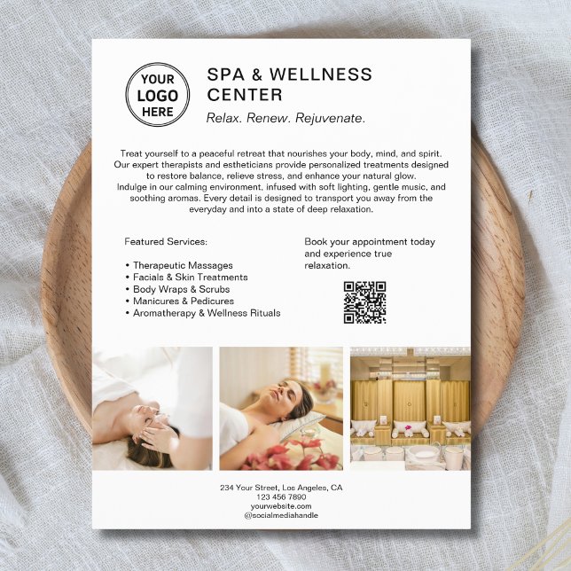 Custom Logo QR Code Wellness-Center Wellness Cente Flyer (Custom Logo QR Code Spa Wellness Center Business Flyer)