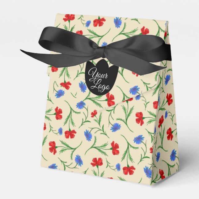 Custom Logo Red Blue Taupe Blumenmuster Elegant Geschenkschachtel (Vorderseite)