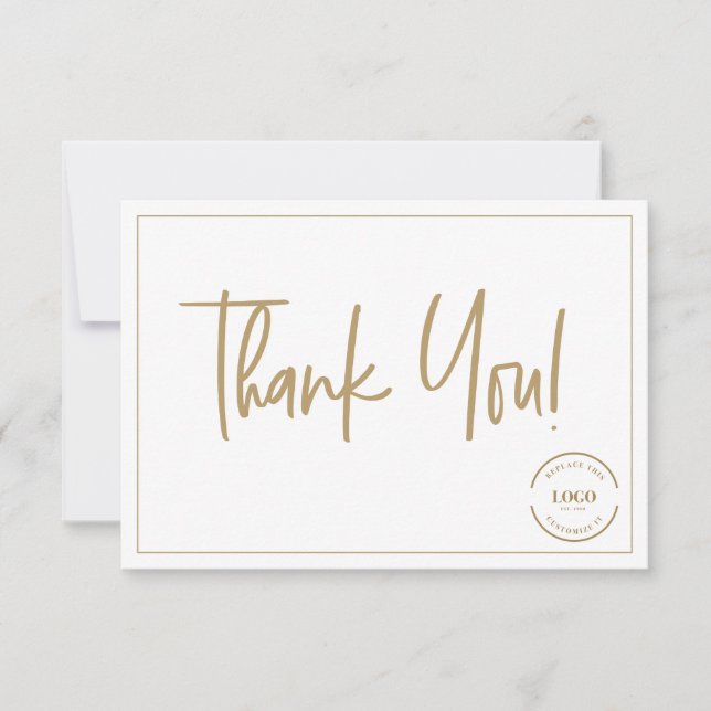 Custom Logo Simple Gold Business Modern Script Dankeskarte (Vorderseite)