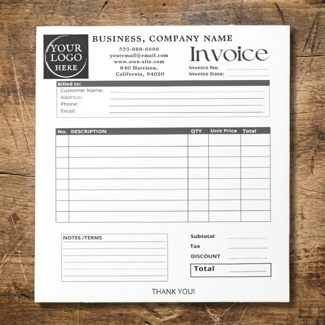 Custom Logo Small Business Invoice Sales Receipt N Notizblock (Clean, professional, and fully customizable ✨
This minimalist invoice notepad helps small businesses)