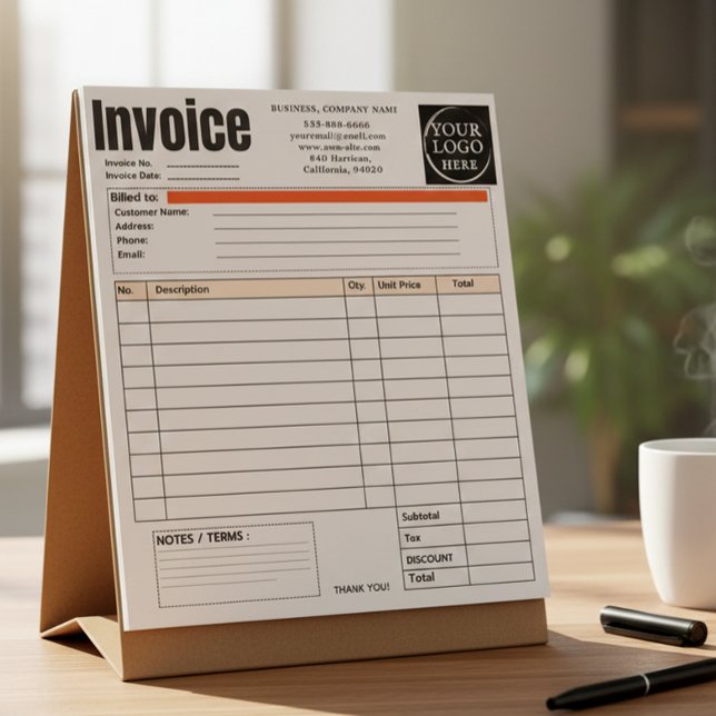 Custom Logo Small Business Invoice Sales Receipt O Notizblock (Von Creator hochgeladen)