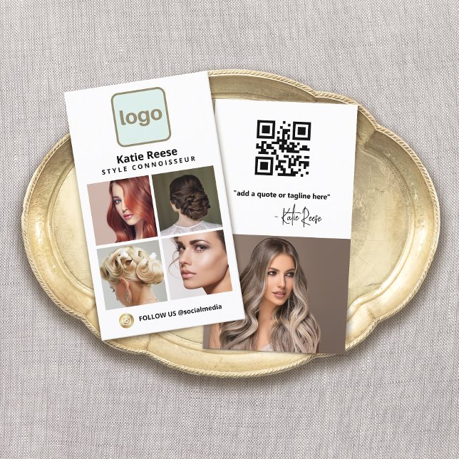 Custom Logo Social Media Foto Card - Instagramm Visitenkarte (4 photo grid  business card with logo  and instagram social media networking icon and QR Code)