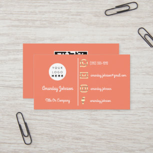 Custom Logo Social Media Gold QR Code Coral Visitenkarte
