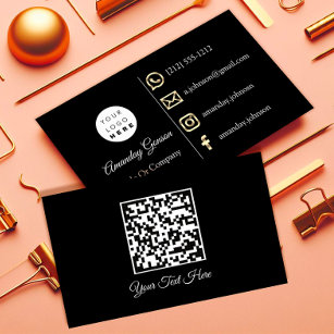 Custom Logo Social Media Gold QR-Code Schwarz-weiß Visitenkarte