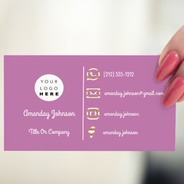 Custom Logo Social Media Gold QR Code Violet Visitenkarte (Von Creator hochgeladen)