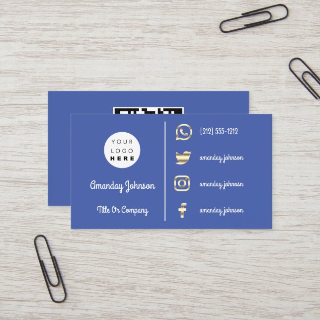 Custom Logo Social Media Gold QR Code Visitenkarte (Vorderseite/Rückseite Beispiel)