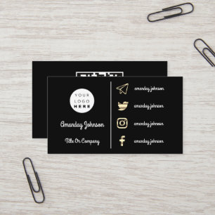  Custom Logo Social Media Gold QR Schwarz-weiß Visitenkarte