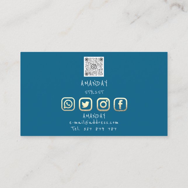 Custom Logo Social Media QR Code Gold Blue Insert Visitenkarte (Rückseite)