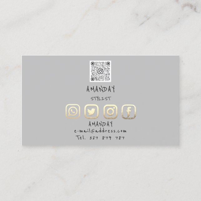 Custom Logo Social Media QR Code Gold Grau Visitenkarte (Rückseite)