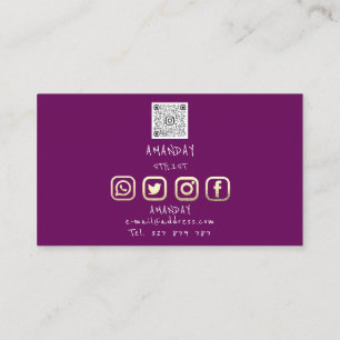 Custom Logo Social Media QR Code Gold Lila Visitenkarte
