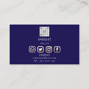 Custom Logo Social Media QR Code Gold Navy Visitenkarte