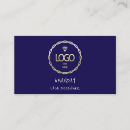 Custom Logo Social Media QR Code Gold Navy Visitenkarte