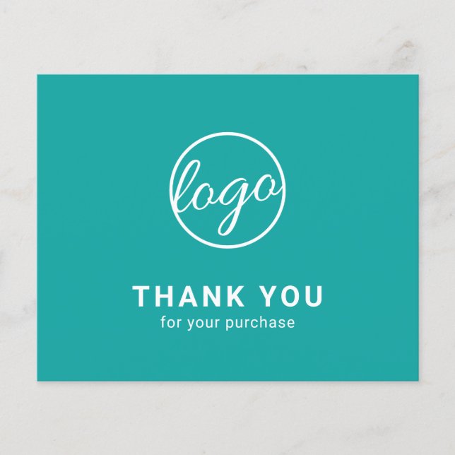 Custom Logo Teal Budget Thank You Card (Vorderseite)
