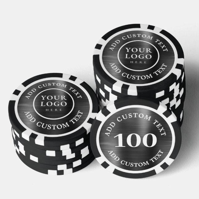Custom Logo Text Black Metal Style Business Casino Pokerchips (Stapel)