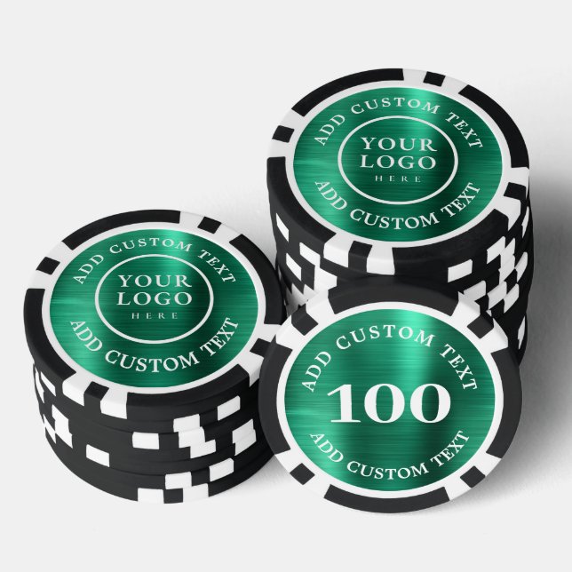 Custom Logo & Text Green Business Casino Night Pokerchips (Stapel)