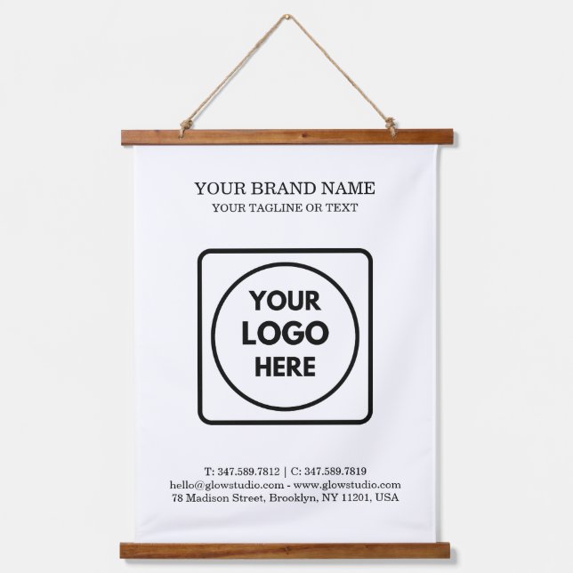 Custom Logo Text Template Hanging Display Design Wandteppich Mit Holzrahmen (Vorderseite)
