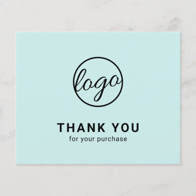 Custom Logo Turquoise Budget Thank You Card (Vorderseite)