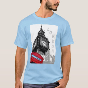 Custom London Big Ben Clock Tower Red Telefon T-Shirt