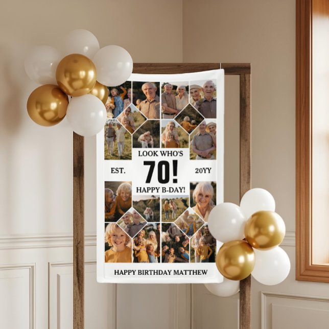 Custom Look Who's 70 Happy Birthday Foto Collage Banner (Custom Look Who's 70 Happy Birthday Photo Collage Banner)