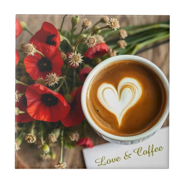 Custom Love & Coffee Cup with White Foam Heart Fliese (Vorderseite)