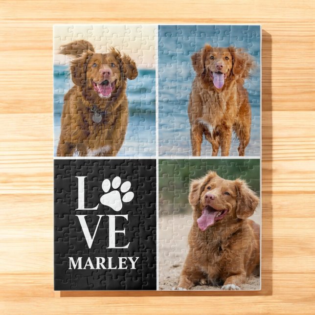 Custom Love Dog Lover Name Photo Collage Pet Puzzle (Von Creator hochgeladen)