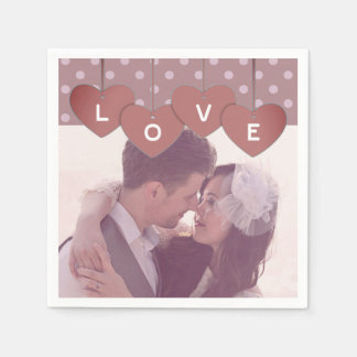 Custom Love Hearts Banner Overlaid Custom Photo Serviette