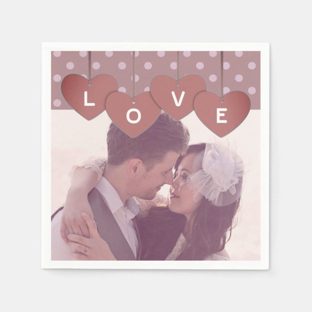 Custom Love Hearts Banner Overlaid Custom Photo Serviette (Vorderseite)