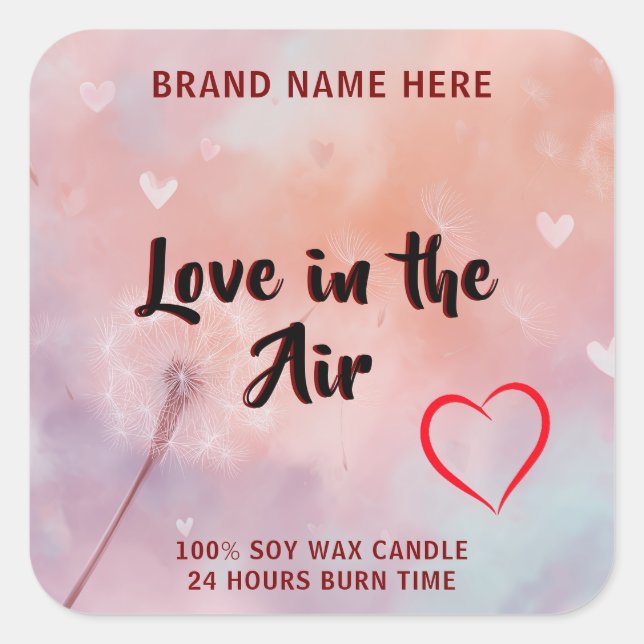 Custom Love in the Air Candle Label for Valentine Quadratischer Aufkleber (Vorderseite)