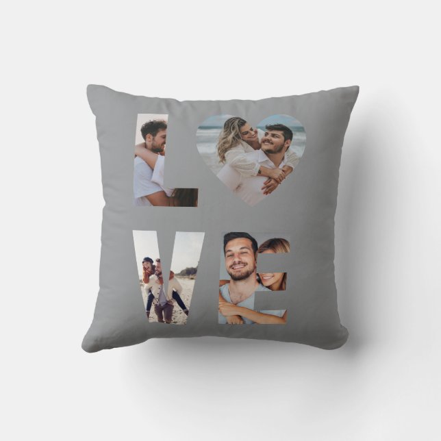 Custom LOVE Photo Collage Grey Kissen (Rückseite)