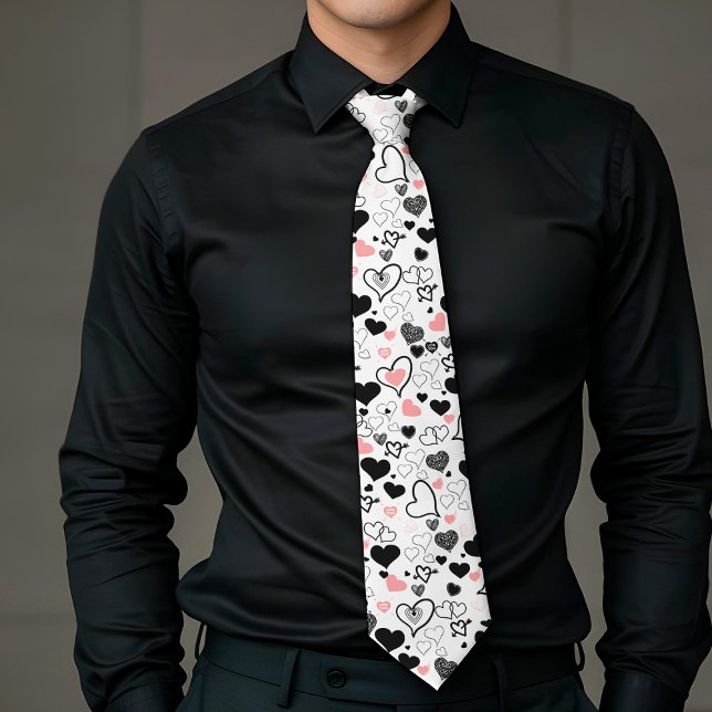 Custom Love Tie Pink Black Heart Sketch Krawatte (Custom Love Tie Pink Black Heart Sketch)