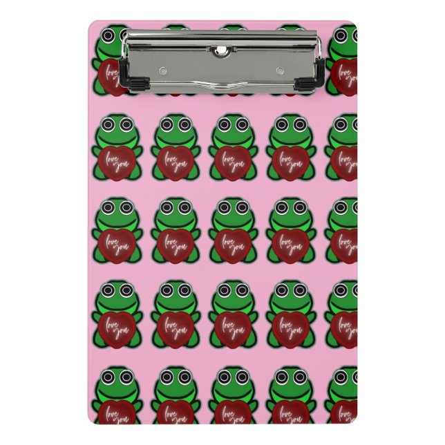 Custom Love You Kawaii Frog Heart Gift Mini Klemmbrett (Vorderseite)