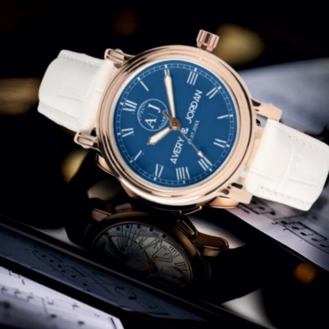 Custom lovers name monogram Personalized blue Armbanduhr (Von Creator hochgeladen)